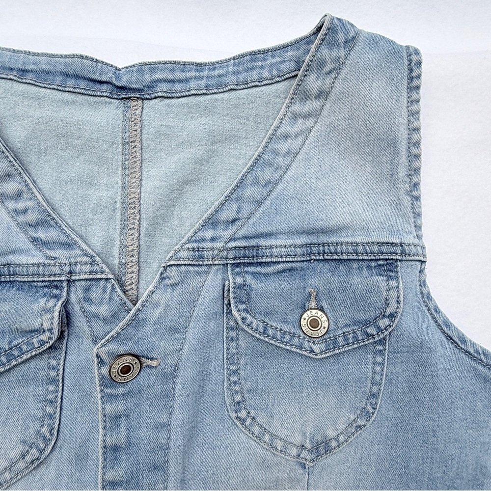 Sleeveless V-Neck Button Front Denim Dress Women's Medium Coastal Cowgirl - Picture 6 of 11